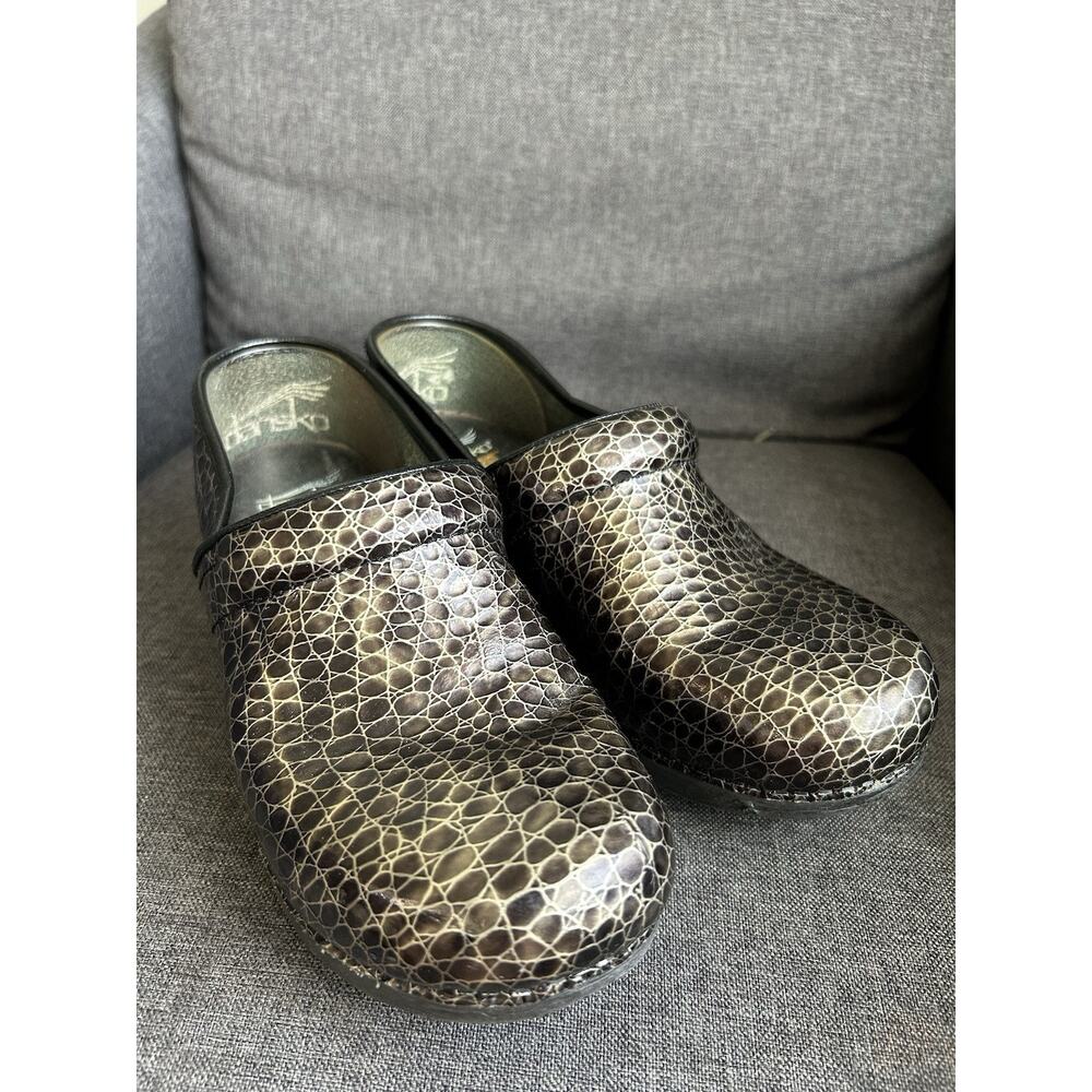 Dansko XP 2.0 Womens 39 Clogs Black Silver Cracked Glass Marble Nurse Classic